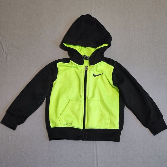 Nike Dri-fit full zip hoodie unisex kids size 24M black and neon green - Picture 1 of 10